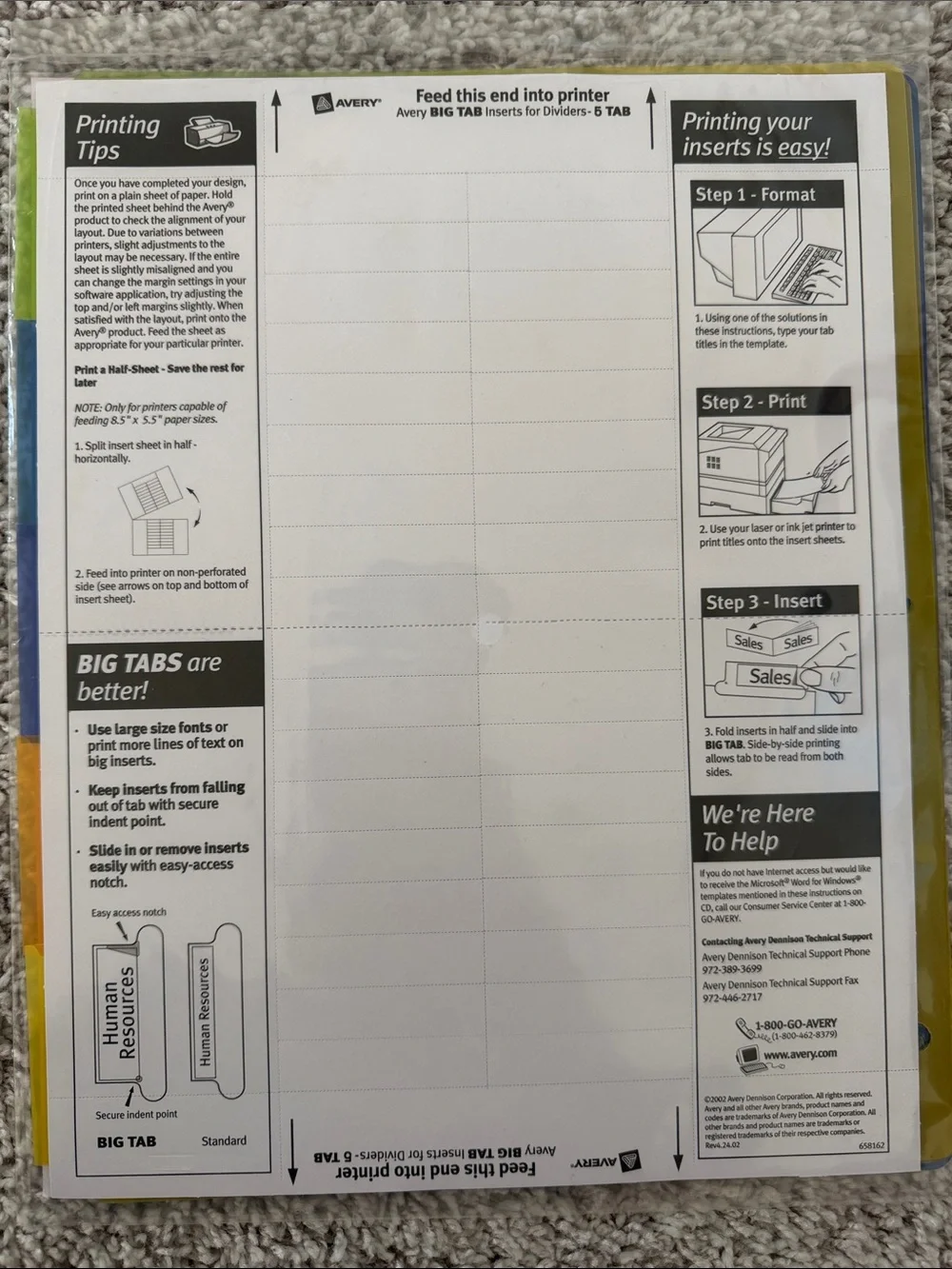 New: Avery Insertable Plastic Dividers/Tabs. 3 sets of 5 (15 tabs total)